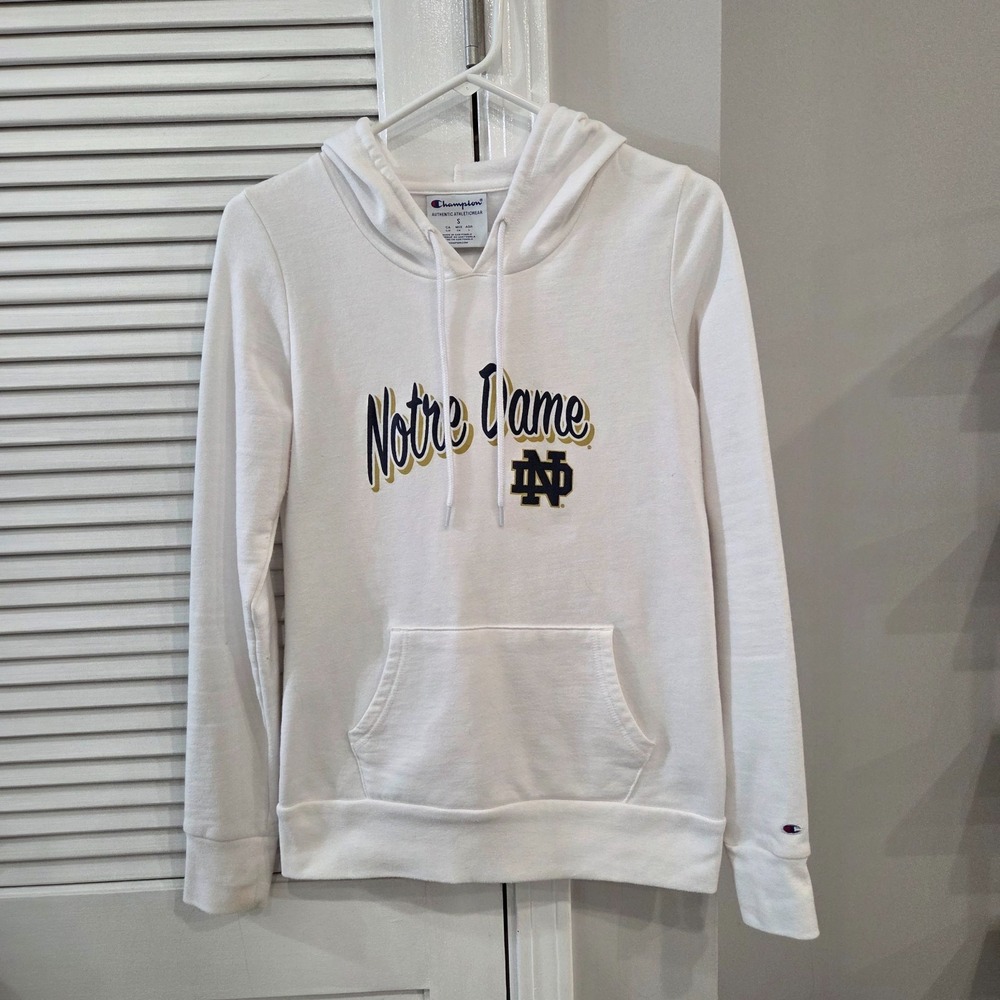 Womens White Champion Notre Dame Pullover Hoodie Size Small